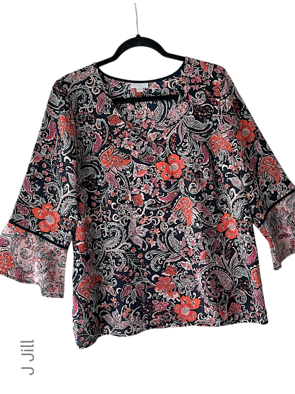 J JILL NWOT PAISLEY FLORAL PULLOVER TOP FLOUNCE SLEEVES | MEDIUM